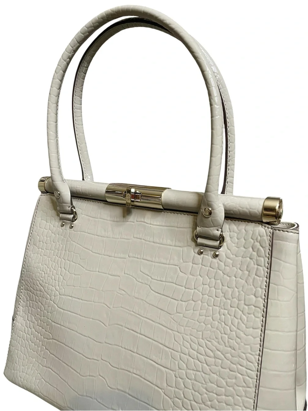 Kate Spade Knightsbridge Constance Satchel Gray Croc Embossed Patent Leather Bag